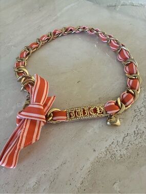 Vintage Juicy Couture Gold-Tone Chain belt with Orange and White Ribbon